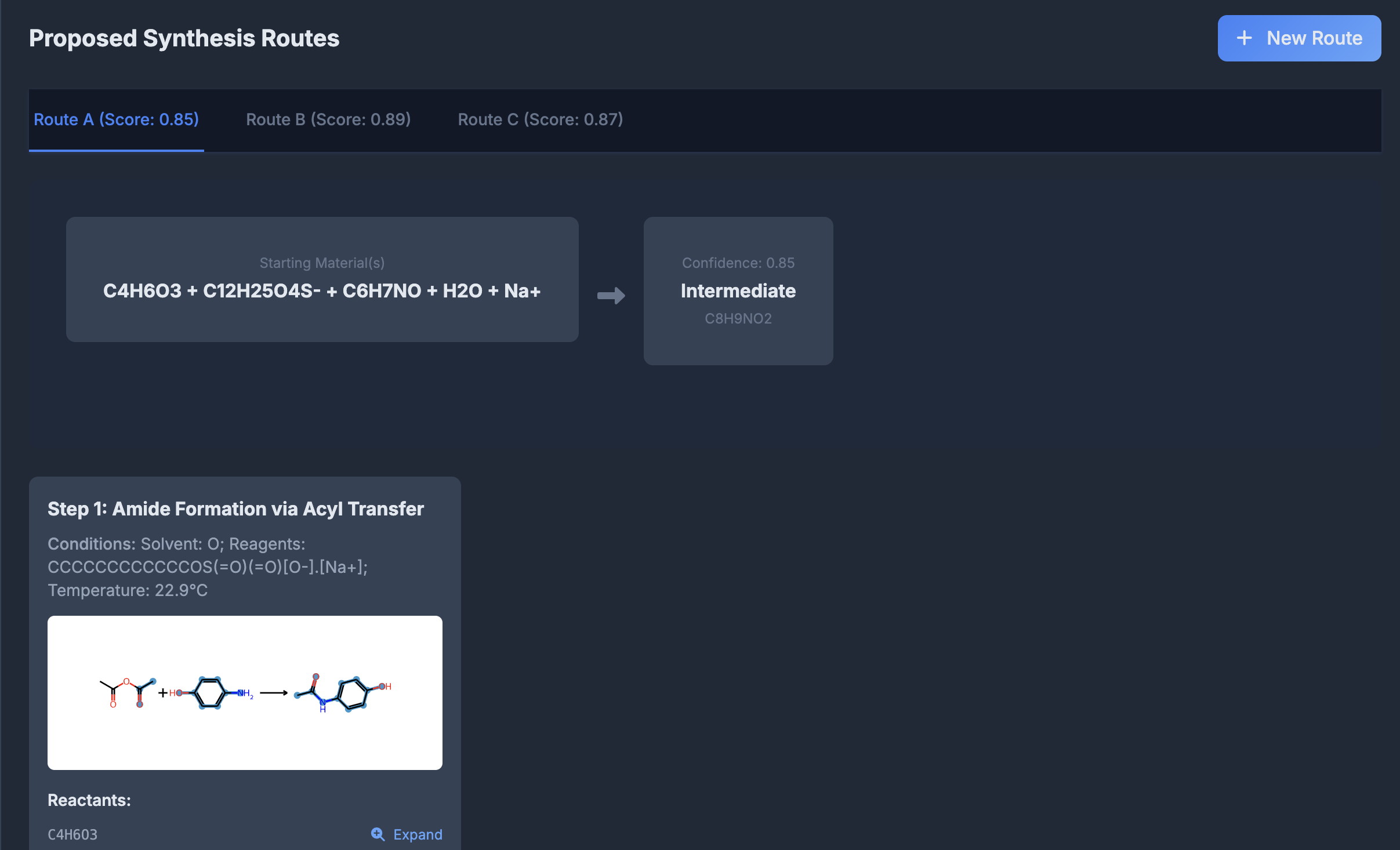 Multi-step retrosynthesis plan with yields